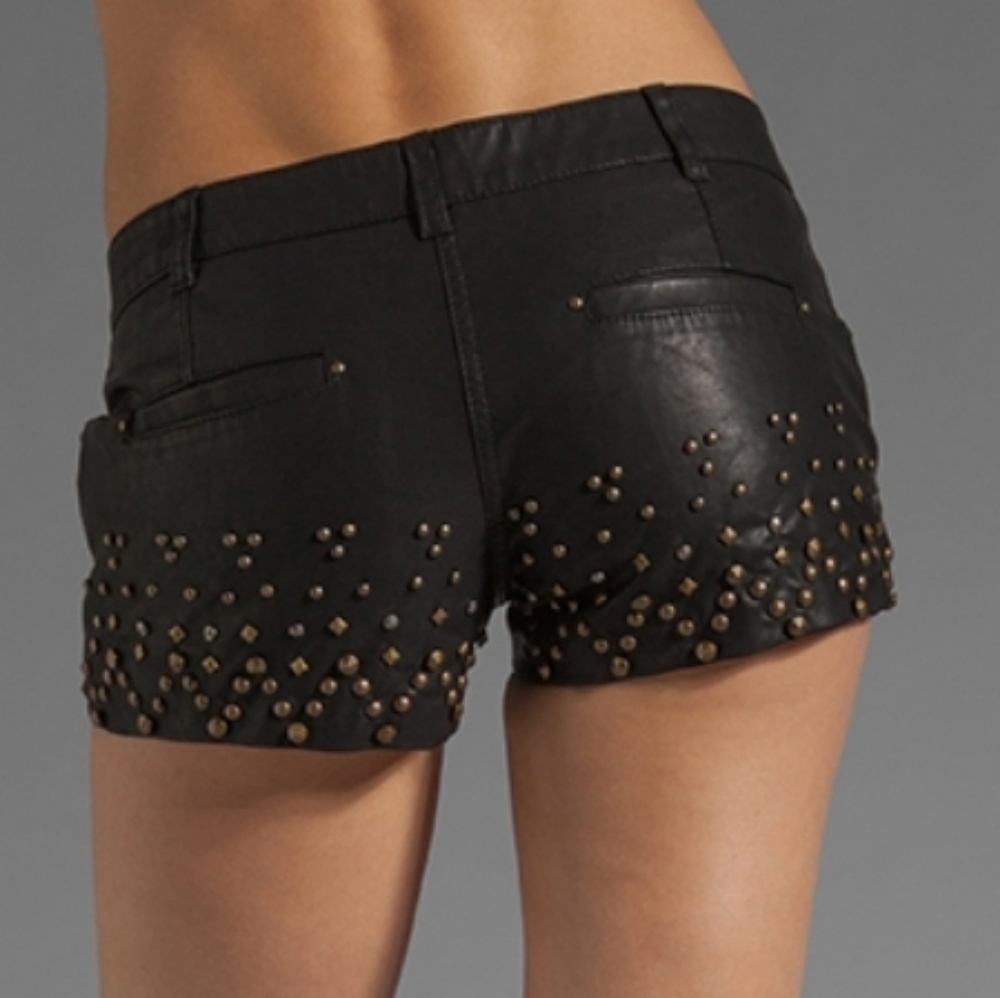 Faux leather studded shorts